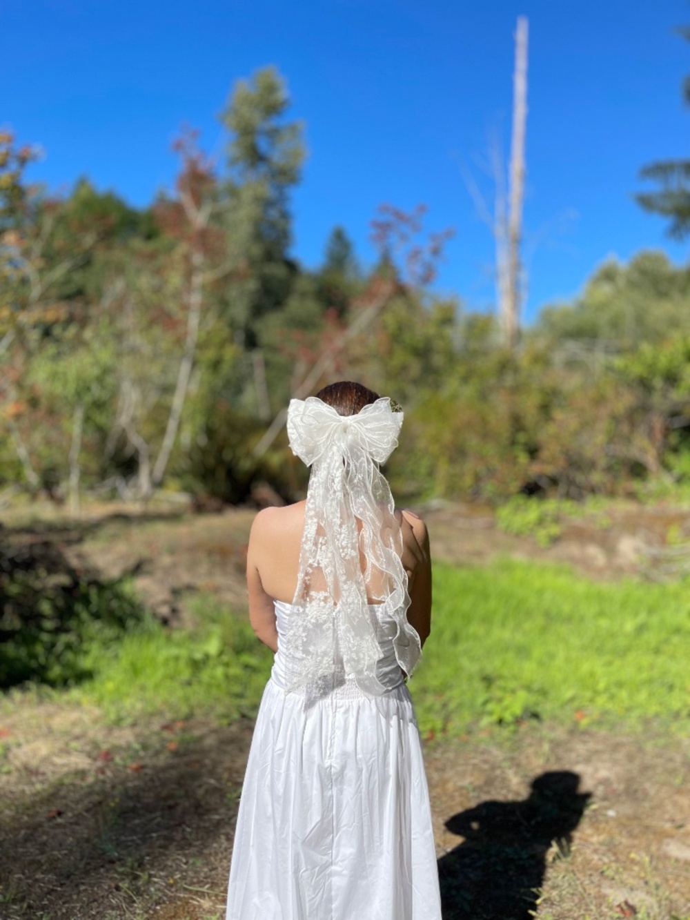 Lace Bridal Veil with Removable Organza Bow tulle embroidered Wedding Accessory - Picture 8 of 11